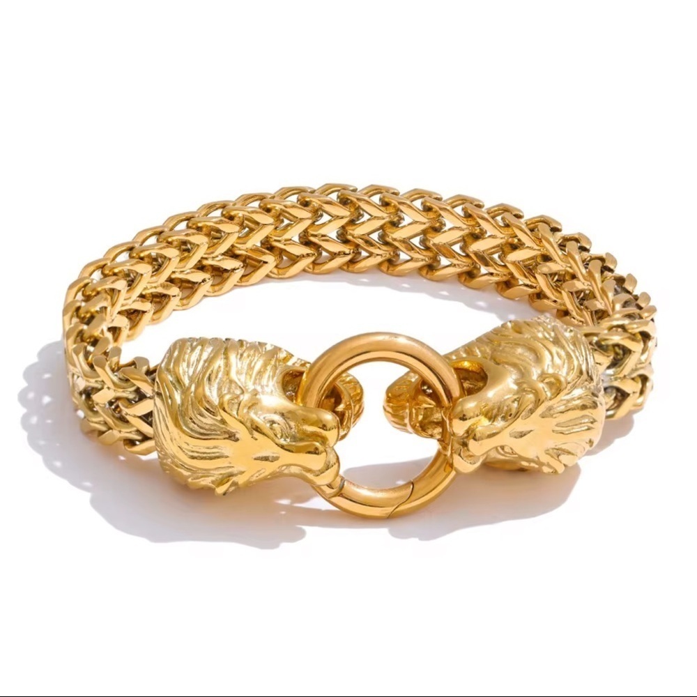 Stainless Steel Lion Head Gold  Bracelet-Unisex With the Gift Box - Picture 10 of 11